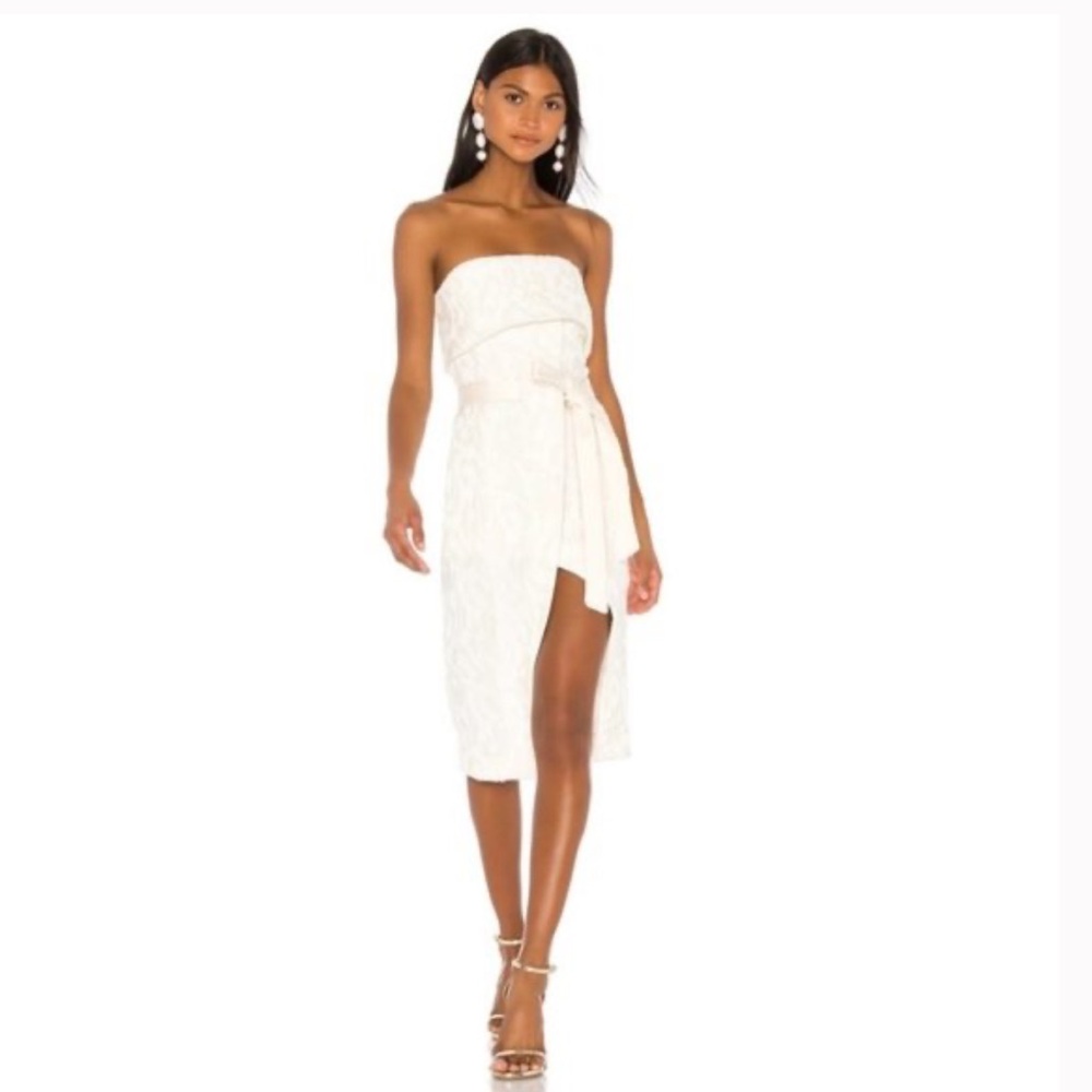 Alexis Isotta Strapless Wrap Dress in Ivory Jacquard Floral Fabric Size Small